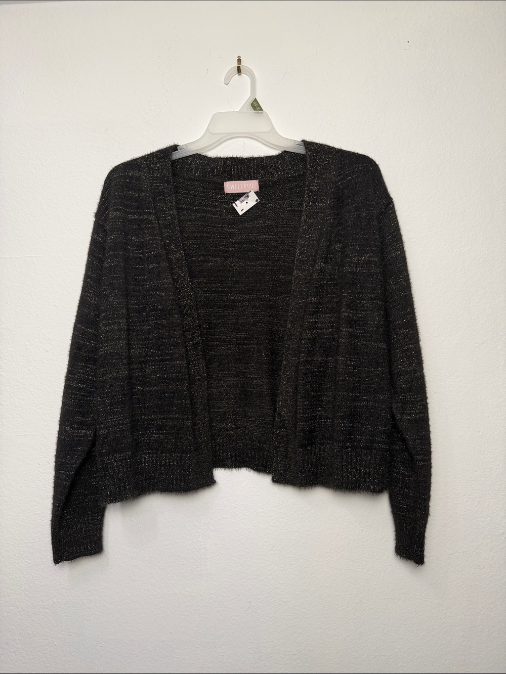 Sweet Kizz Black Metallic Open-Front Cardigan